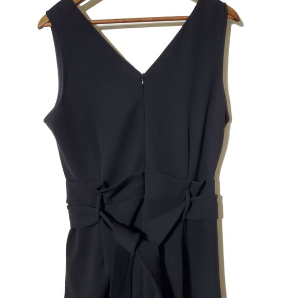 Anthropologie Wide Leg Jumpsuit Size L Black Tie Waist Capri V-Neck Womens - Picture 6 of 6